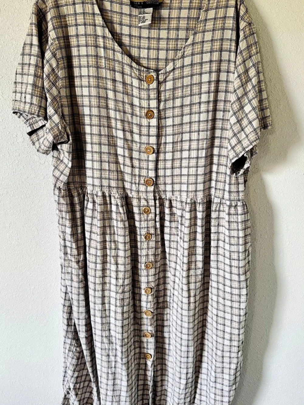 Noelle Exchange 100% Silk Plaid Button Front Mini Dress in Cream & Blue Size 2X